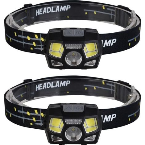 Lot de 2 Lampes Frontales LED Xpe et Cob Rechargeables USB Détecteur de Mouvement Étanches Noires Phares Légers pour Chasse Camping et Activités de Plein Air (1/5)