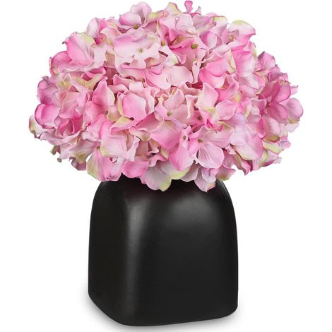 Kunstblumen Hortensien Keramikvase Blumengesteck Beeren Rosa (1/5)