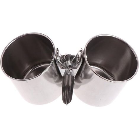 Gamelle suspendue pour oiseaux – Acier inoxydable – Double gamelle – 4x4 cm – Avec pinces – Mangeoire et eau (1/5)