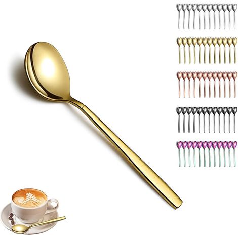 Gold Teaspoon 12-Piece Set, Titanium Plated Stainless Steel, Teaspoon and Small Dessert Spoon, Dishwasher Safe (1/4)