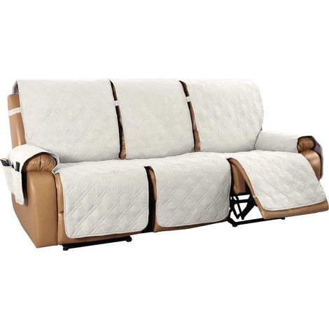 Non-slip recliner cover, reversible recliner sofa cover with adjustable elastic strap, washable, furniture protector (white, 3-seater) (1/5)