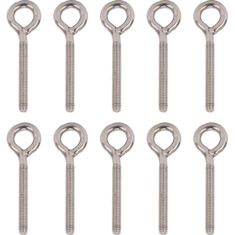 Lot de 10 boulons à œil de levage en acier inoxydable 304 argenté M6x73 avec crochets et vis pour fixation par écrou