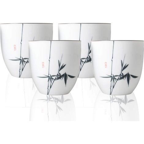 Tasse à Thé Chinoise Faite Main pour Le Thé, Tasse en Porcelaine Blanche Saine comme Cadeau, 4 Pièces