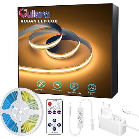 Ruban LED COB 3M Blanc Chaud 2700K Bande LED Intensité Variable, Bande Lumineuse LED DC24V Super Lumineuse, CRI90+ avec Télécommande RF et Alimentation pour la Décoration de la Maison DIY (1/5)