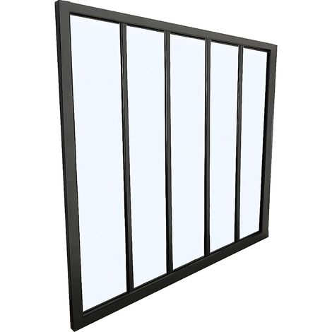 Vetrata stile industriale 150 x 105 cm (L x H) in alluminio termolaccato nero - BAYVIEW