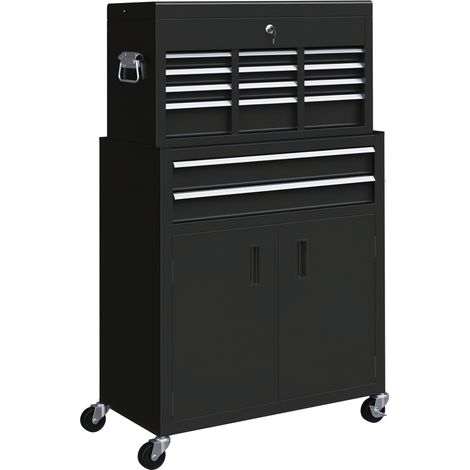 Portable Tool Box, Metal Tool Chest on Wheels with 6 Drawers for Garage and Workshop, Black (1/5)