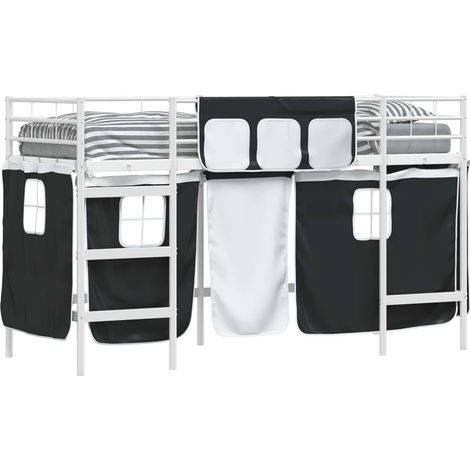 Estructura de Cama Alta para Niños con Cortinas y Negro vidaXL