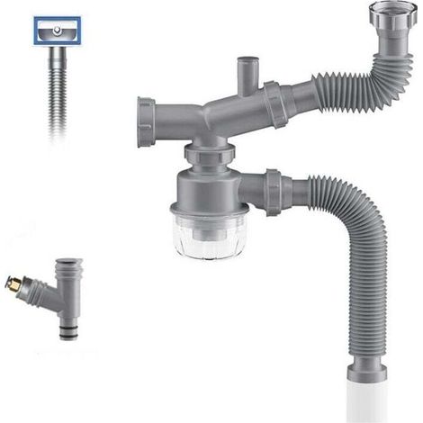 Garbage Disposal Drain Kit, 1 1/2 Kitchen Sink P-Trap Space-Saving Visible Anti-Clog Anti-Odor Easy Clean Double Sink Drain MUMU (1/4)