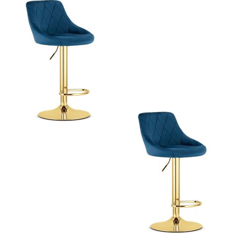 Set di 2 sgabelli bar Kast in velluto blu e oro (1/5)