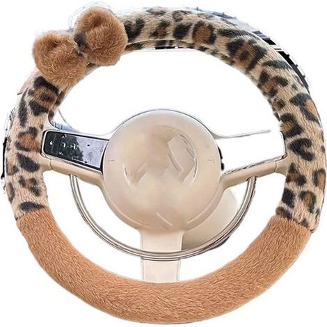 Coprivolante per auto con diametro di 38 cm, fantasia leopardata, morbido, caldo e antiscivolo, per uso invernale, volante (1/4)
