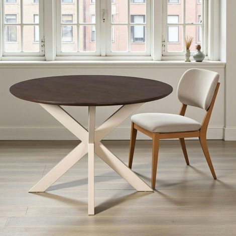 Table ronde bois brun pied blanc Ø130 cm CORTINA
