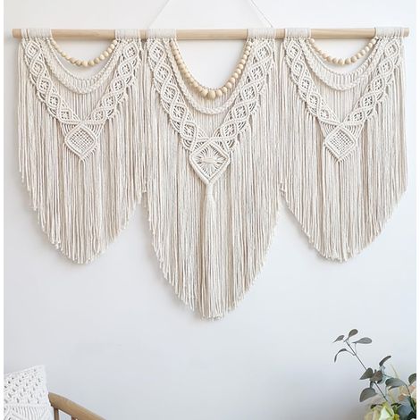 Grande décoration murale en macramé – Décoration murale bohème – Grande décoration murale – Décoration murale pour le salon – Suspension murale en macramé de style bohème pour la chambre (avec perles (1/5)