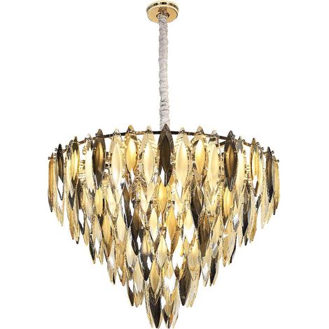 Luster Kronleuchter Hängeleuchte Metall goldfarben K9 Kristall champagner D 60 cm