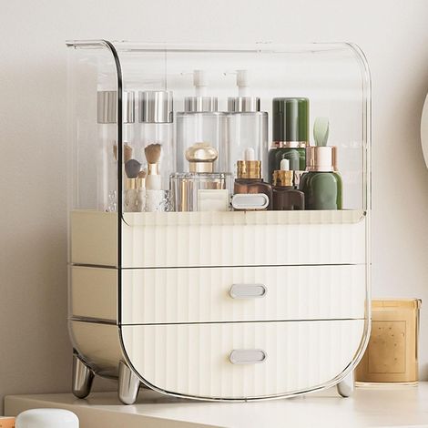 Cosmetic Organizer, Large Capacity Makeup Storage Box, Skincare Organizer with Drawer and Transparent Lid, Ideal for Office and Products (1/2)
