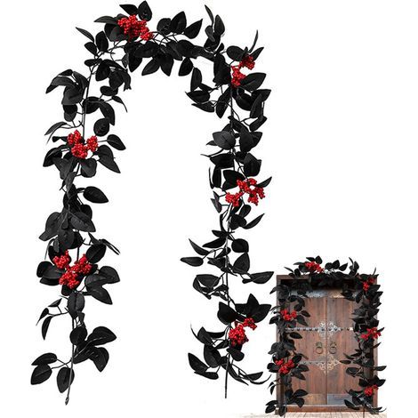 Guirlande Artificielle - Rose Noire - Feuille D'érable Automne - 175 cm - Décoration Intérieure Extérieure - Halloween Noël Thanksgiving - 1 Pièce (1/5)