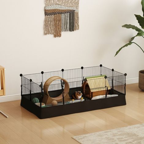 Parque para animales pequeños de 12 paneles con alfombra impermeable 120 x 60 x 40 cm negro DESVIAE (1/5)