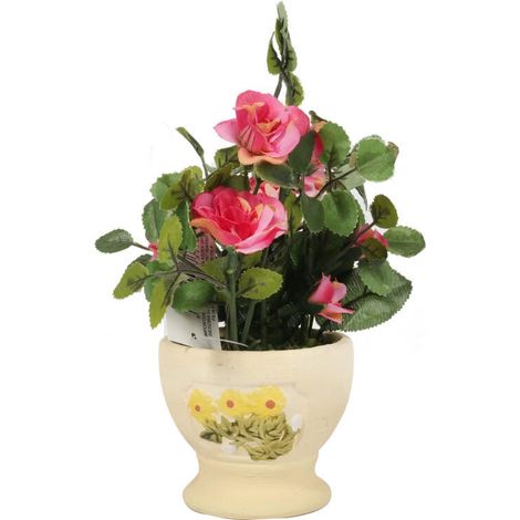 Rose rosa in vaso - Fiori artificiali per decorazione di interni e giardino, 18 cm (1/2)