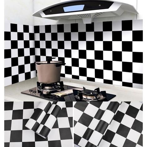 (60x300cm-couleur05)Papier Peint de carrelage auto-adhésif 60 x 300 cm PVC Style Moderne Stickers Autocollant Muraux Étanche Décoration Noir et Blanc (1/4)