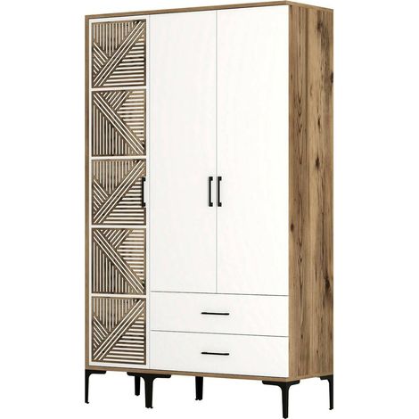 Dmora - Garde-robe 3 portes Dgalbiat, Meubles de chambre, Penderie de plain-pied, Placard à vêtements, 120x201h48 cm, Noyer et Blanc