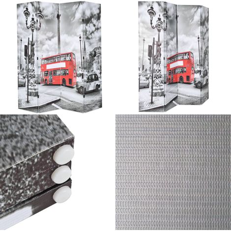 Biombo divisor plegable 160x170 cm bus Londres blanco y negro - Biombo plegable - Biombo de madera