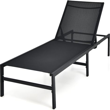 GOPLUS Chaise Longue, Bain de Soleil Pliable avec Dossier Reglable, Transat Inclinable, Charge Max 150kg, pour Parc, Cour, Terrasse,198 x 64 x (67-103) cm