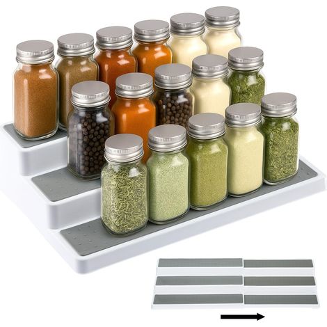 Spice Rack Expandable 3-Tier Cabinet Organizer Non-Slip Shelves for Spice Jars & Toiletries No-Tool Adjustable Width Kitchen/Bath Storage (1/5)