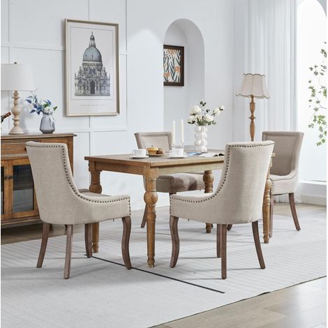 Set sedie da pranzo in ciniglia beige e legno OKMYHOME