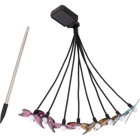 Lot de 2 lampes solaires papillon à 8 têtes, colorées, pour décorer terrasse, jardin, allée. (1/5)