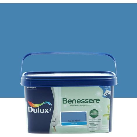 Dulux Benessere Pittura Colorata all'Acqua per Interni Superlavabile Anti Muffa Anti Batteri con Ioni D'Argento, 2.5 Litri, Blu Moderno, 2.5L (1/4)