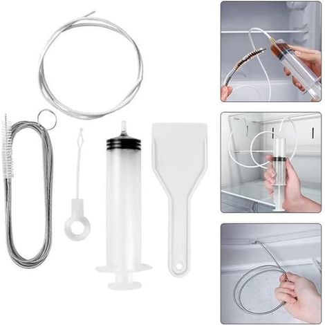 Kit de nettoyage de canalisations de réfrigérateur en 5 pièces, comprenant une seringue, un tuyau, une brosse et un grattoir, pour réfrigérateurs, congélateurs et caves à vin. Nettoyage réutilisable. (1/5)