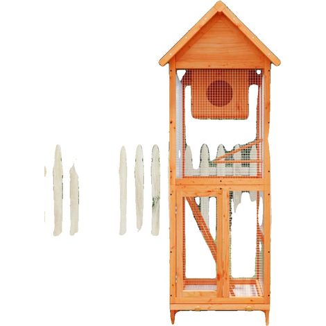 Casita para pájaros, madera maciza de pino, 60 cm x 58,5 cm x 160 cm, techo impermeable, fácil de limpiar, perchas incluidas. (1/5)