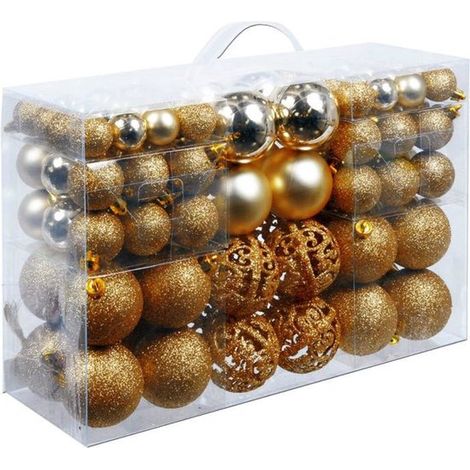 Lot de 100 boules de Noël - Plastique / synthétique - Or - Décoration de sapin de Noël (1/5)