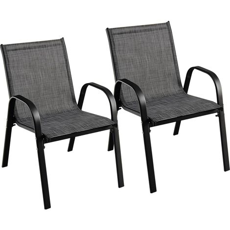 COSTWAY 2er Set Gartenstühle stapelbar, Stapelstühle aus Textilene und Metallgestell, Terrassenstühle mit Armlehnen, 55 x 67 x 83 cm (1/5)