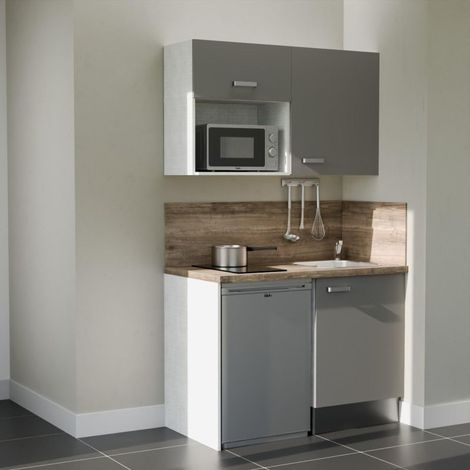 Kitchenette K07L-PT avec électroménager - 120 cm - plan stratifié, évier inox (1/5)