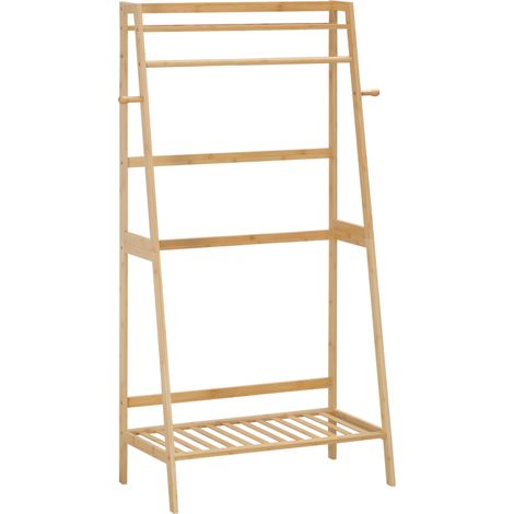 HOMCOM Portant à vêtements avec 2 étagères 2 crochets et 1 barre de suspension en bambou - 82 x 36,8 x 140 cm