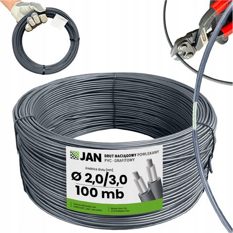 Fil de tension gainé pour vergers, PVC OC 3.0, pour grillage, 100 m, graphite