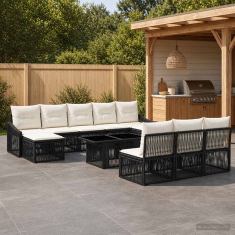 vidaXL Set Divano da Giardino 11 pz Nero e Bianco Crema polyrattan (1/5)