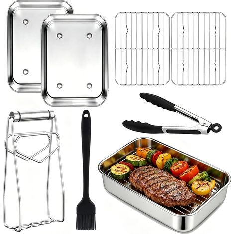 7pcs Accessories air fryer Flat Stainless Steel Air Fryer Grill (1/5)
