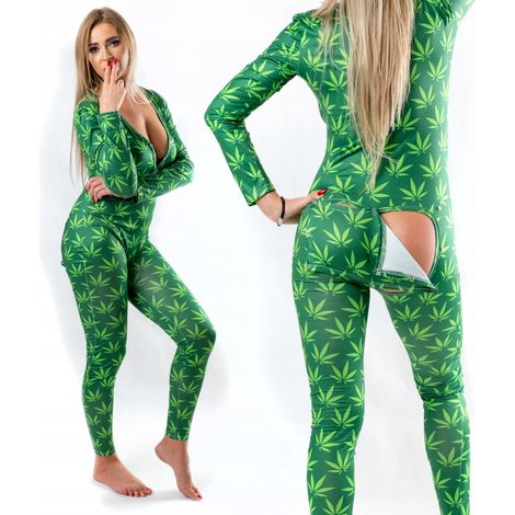 Damenpyjama, Valentinstagsgeschenk für Sie, mit Klappe und Hanfblättern
