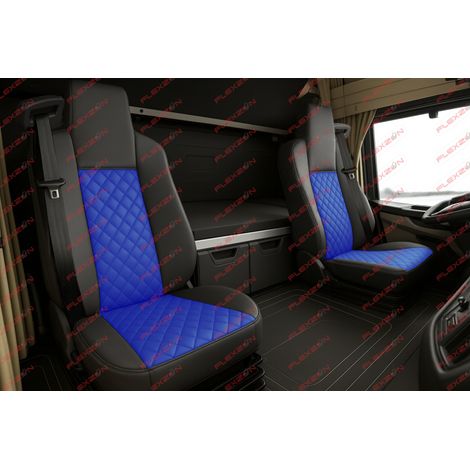 Set 1+1 Sitzbezüge aus Kunstleder für MAN TGX EURO 6 2021+ - blau-schwarz