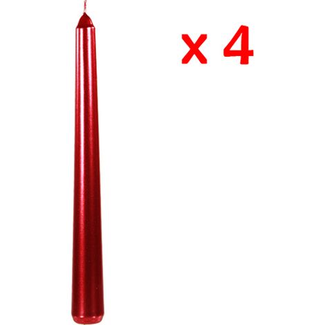Bougie Chandelle Rouge Métallique H 20cm - set de 4 pcs - Rouge - Motif 2 - SILUMEN