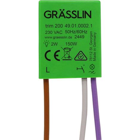Grässlin 49.01.0002.1 trim 200 UP-Universaldimmer Bluetooth Mesh 5.0 IP65, Unterputz-Montage, App-Bedienung, Countdown-Timer, Treppenlichtzeitschalter, Fade-in/out, Memory, kein Neutralleiter, 2-Draht (1/5)