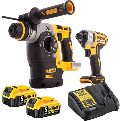 Dewalt PowerPack Visseuse à chocs DCF887N + Perforateur burineur SDS-Plus DCH273N avec chargeur Li-ion DCB115 + 2x DCB184