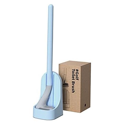 Brosse de toilette Golf à long manche et support mural en silicone antidérapant, sans recoins difficiles d'accès (bleu) (1/4)