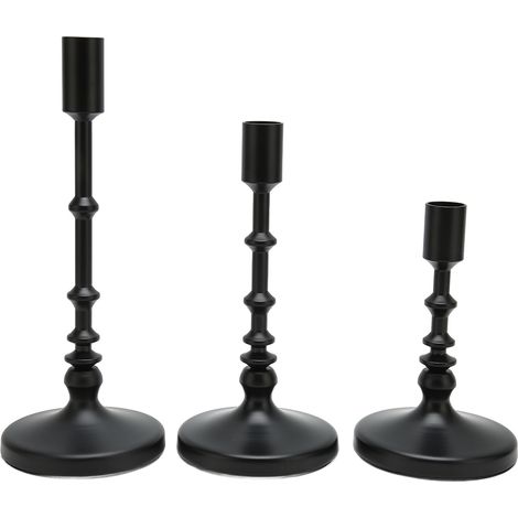 Lot de 3 Bougeoirs Chandeliers Tige Noirs Mat Style Vintage Hauteurs Variées Métal Porte-Bougies pour Fêtes Repas Café (1/5)