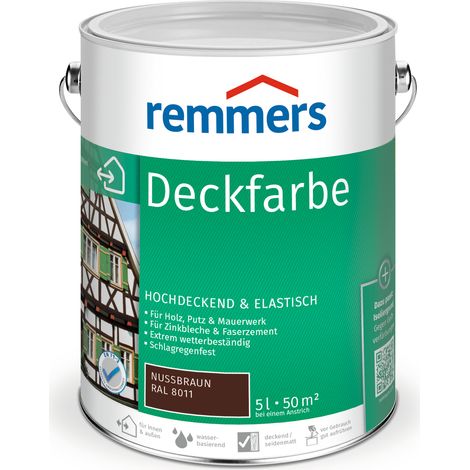 Remmers Deckfarbe nussbraun, 5 Liter, Deckfarbe für innen und außen, Wetterschutzfarbe viele Untergründe, hochdeckend, wetterfest