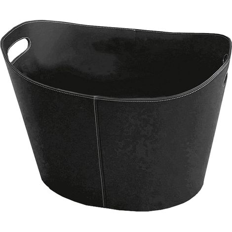 Corbeille à bois ovale en cuir noir (1/2)