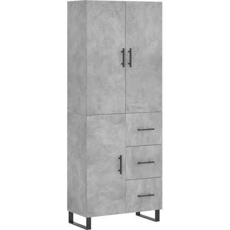 Buffet bahut commode armoire meuble de rangement organisateur cuisine salle de séjour salon haut 69,5 x 34 x 180 cm bois d'ingénierie gris