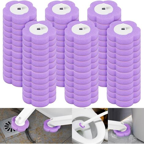 Lot de 72 recharges de brosse WC jetables en éponge - Recharges de nettoyant pour brosses de salle de bain pour le nettoyage domestique (violet, 72 pièces)