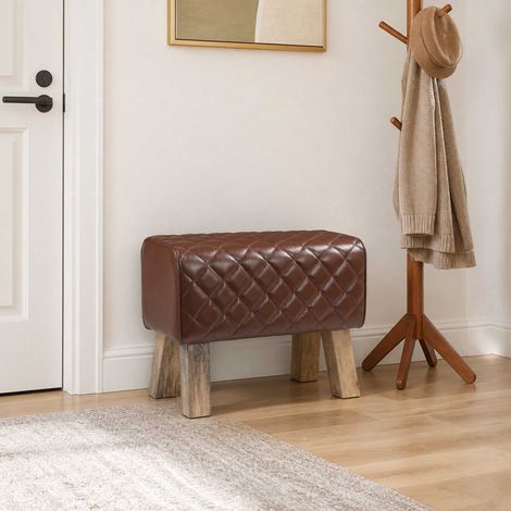 vidaXL banc 60 x 30 x 45 cm Cuir véritable Marron diamant (1/5)